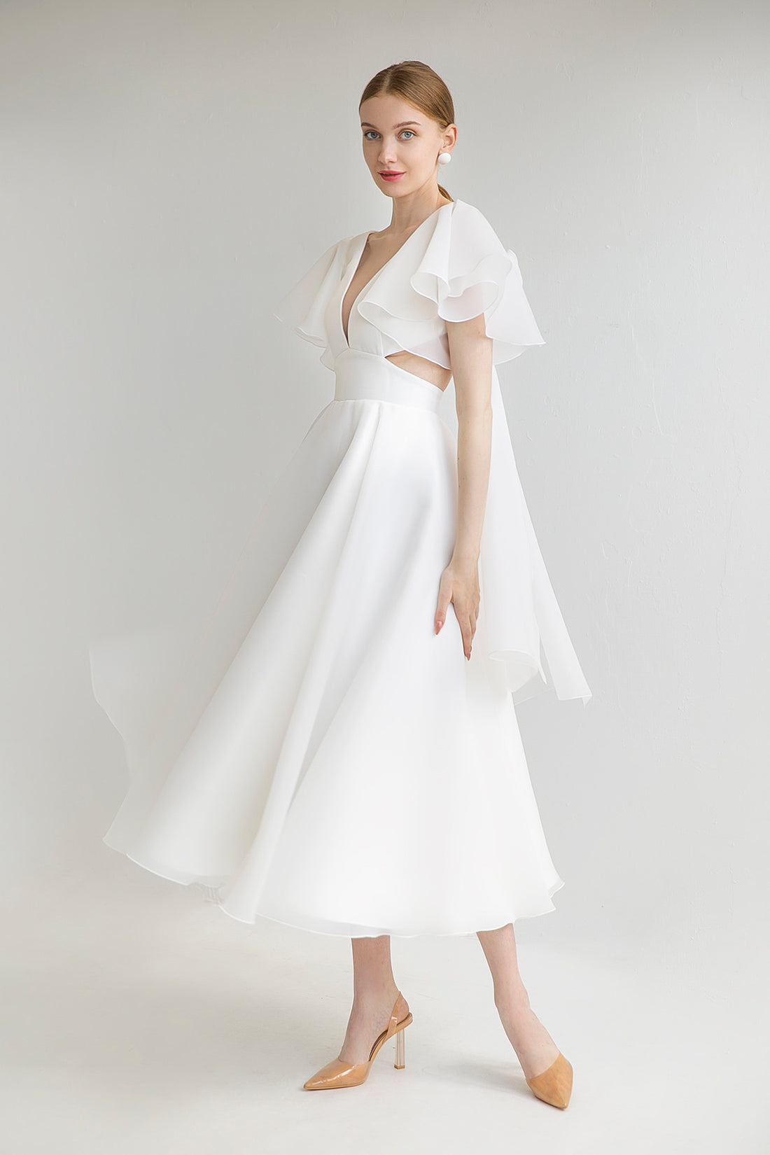 Civil Wedding Dress With Short Sleeve Eulalia Midi