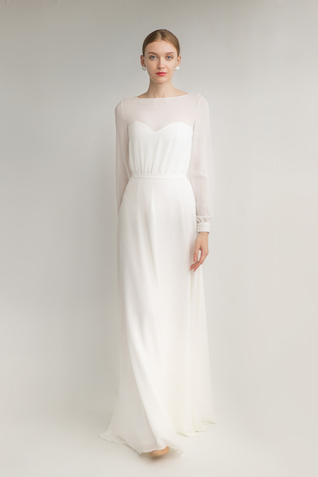 Modest Long Sleeve Chiffon Wedding Dress Vivian
