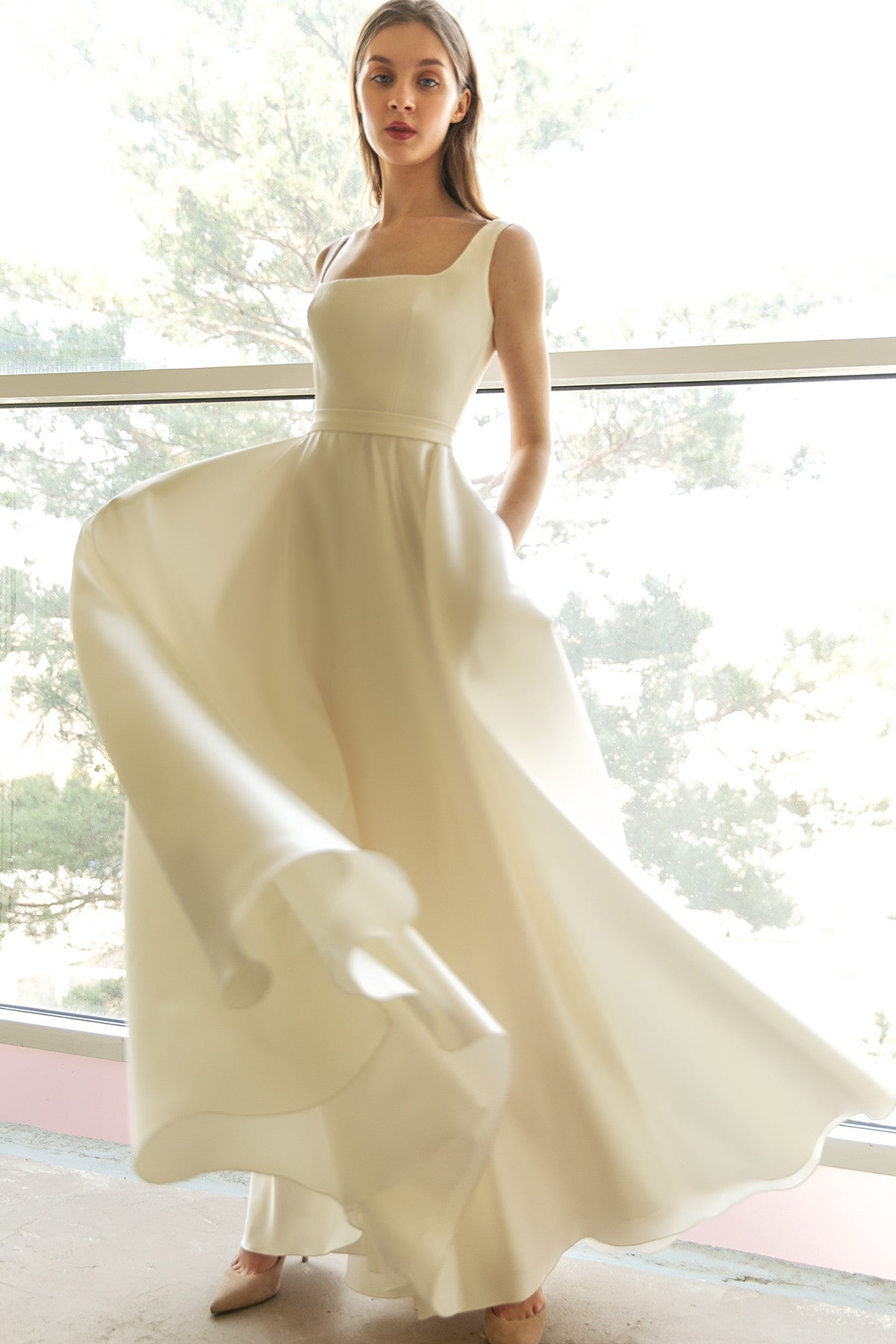 satin wedding dress square neck Mermaid Satin Wedding Dresses Square Neck Bridal Dresses W0089 Custom Colors / US6