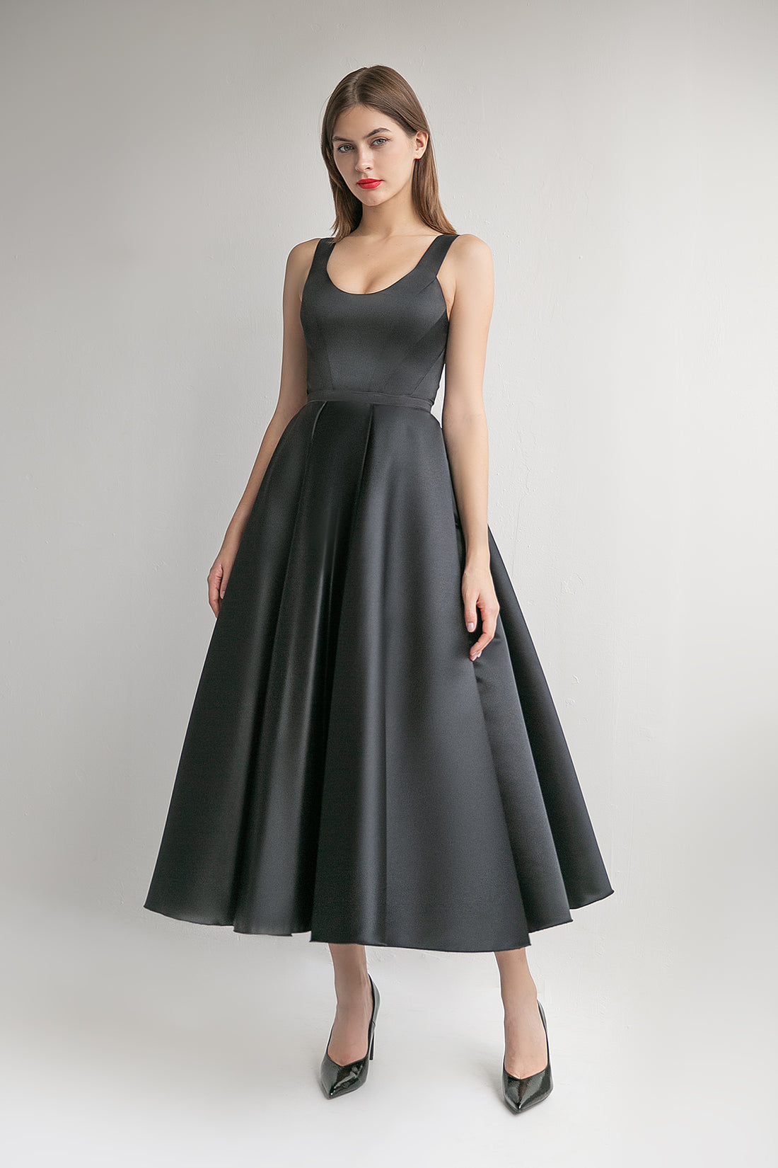 Formal Black Midi Dress Barbara | Wedding Guest Dress Tea Length
