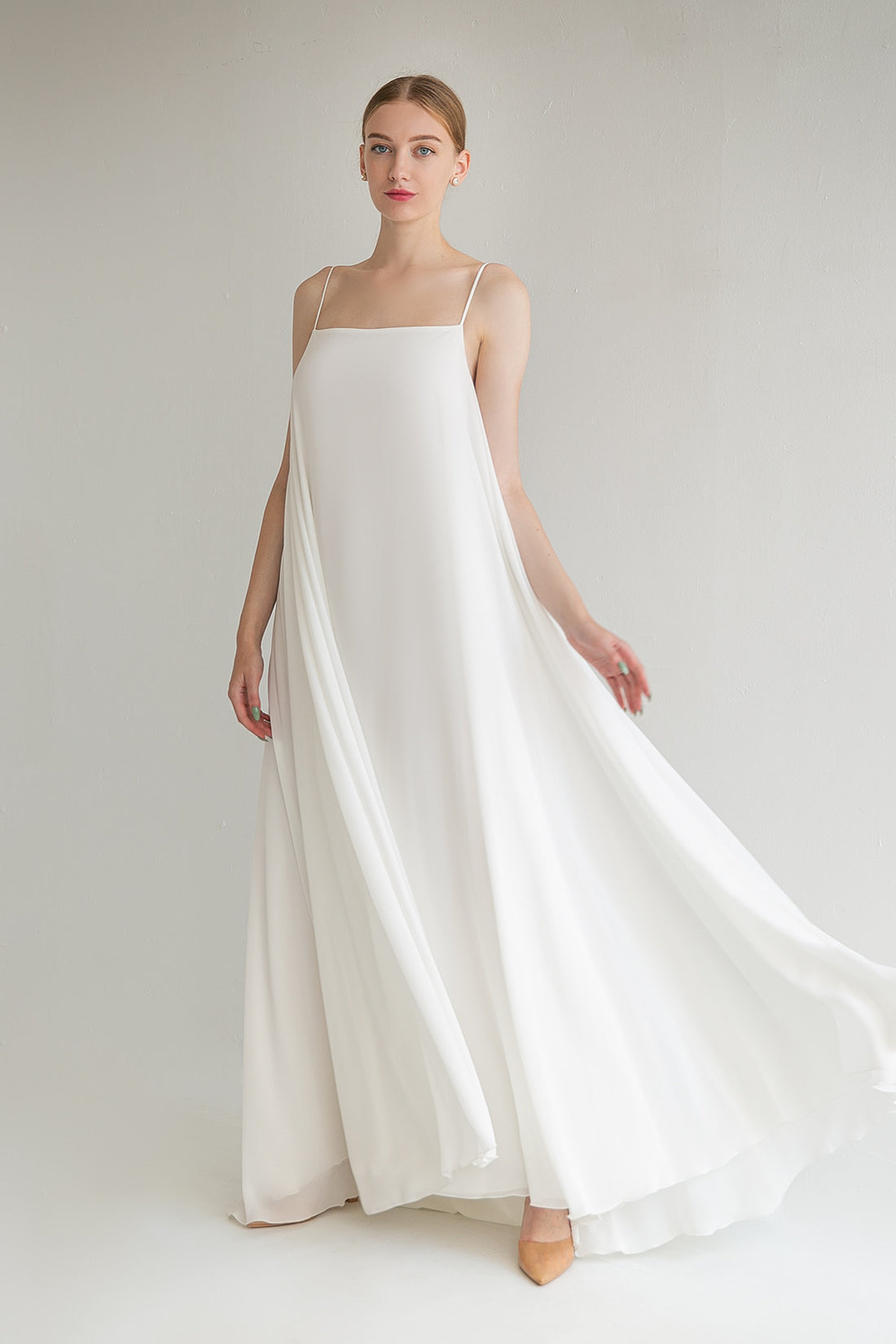Chiffon Layered Trapeze Maxi Wedding Dress Isa