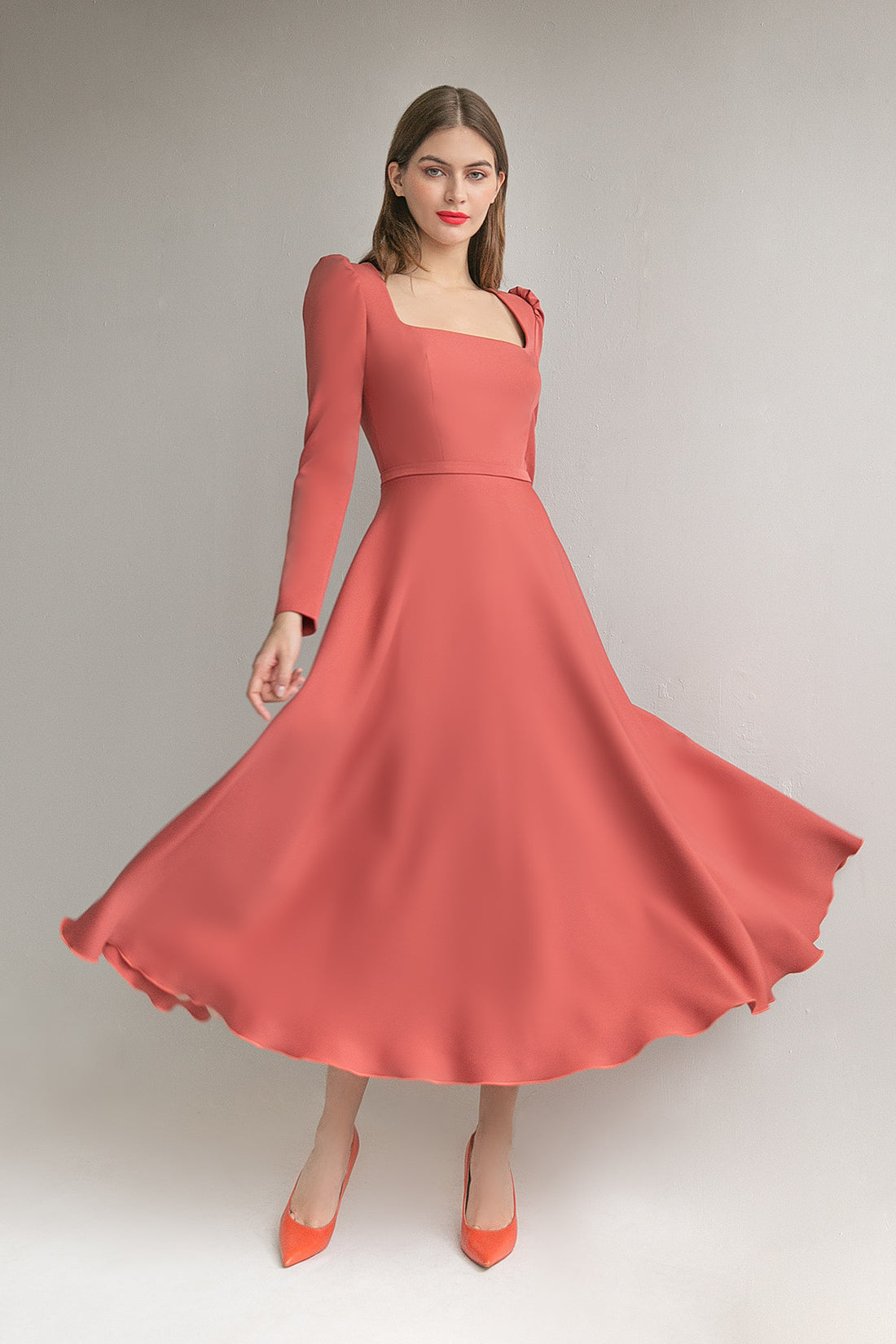 Formal Crepe Long Sleeve Tea Length Dress Camilla