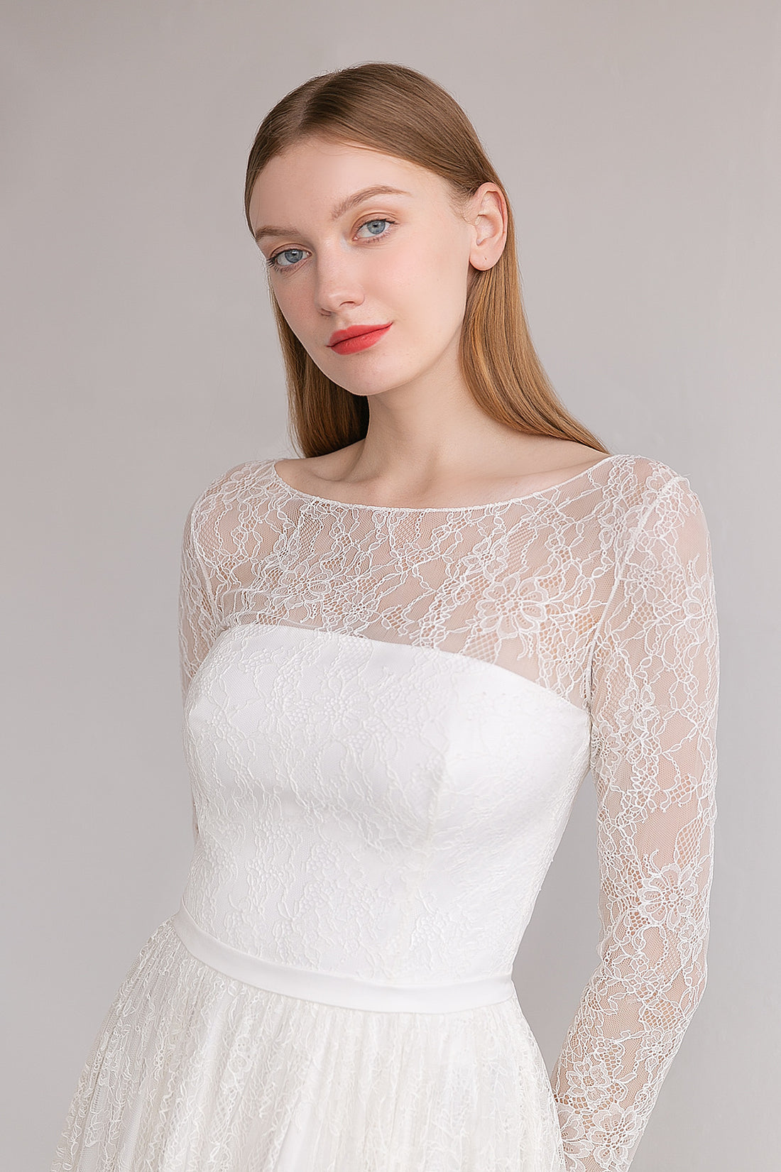 Vintage Lace A-Line Wedding Dress with Illusion High Neck & Long Sleeves
