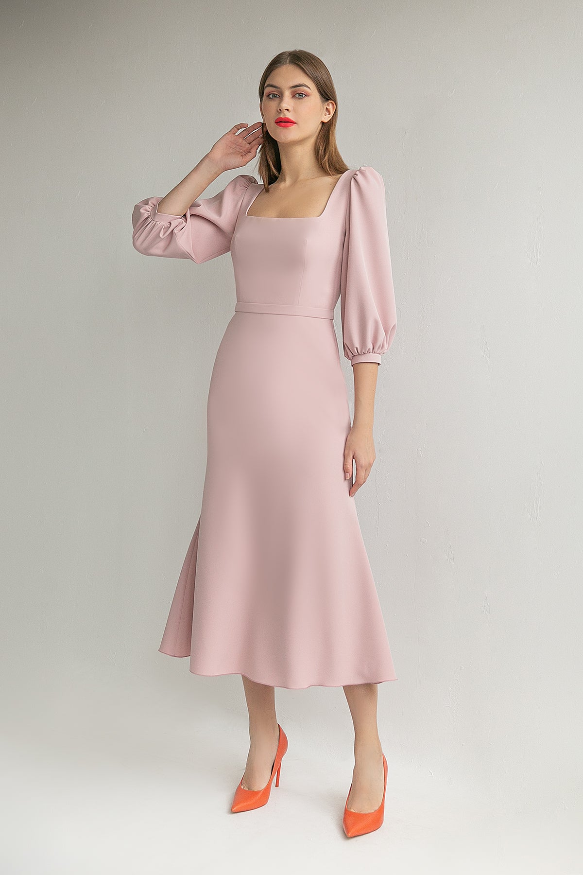 Tea Length Crepe Cocktail Half Sleeve Formal Dress Tilda 2 US (34 EU) / Terracotta