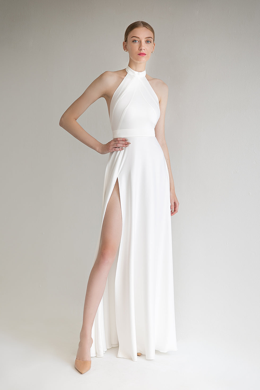 Silk Maxi Wedding Dress With Halter Neck Mary