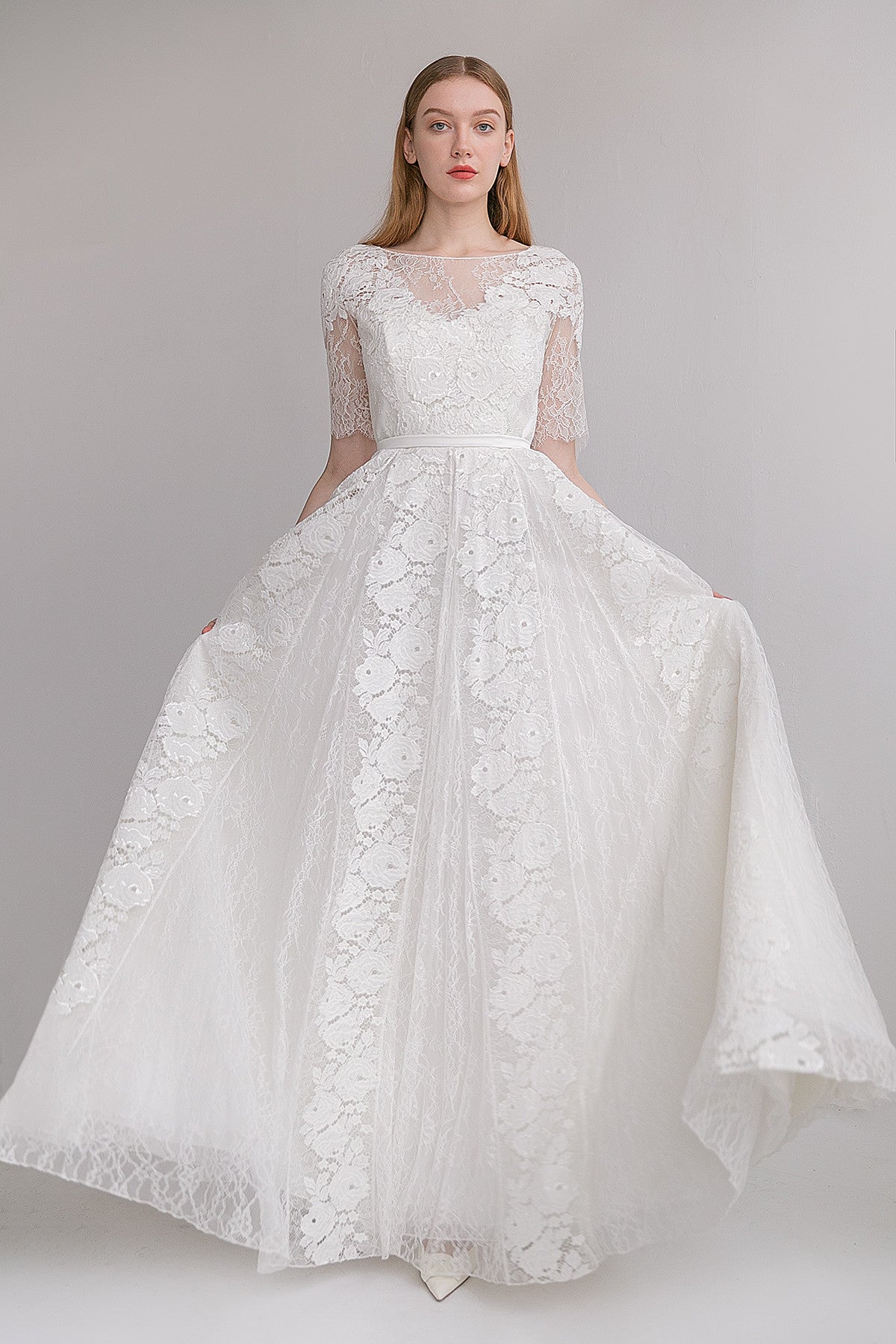 Chantilly Lace A-line Wedding Dress Estelle Ready to Ship / Ivory / 10 US (42 EU) Chantilly Lace A-line Wedding Dress Estelle Ready to Ship / Ivory / 10 US (42 EU)