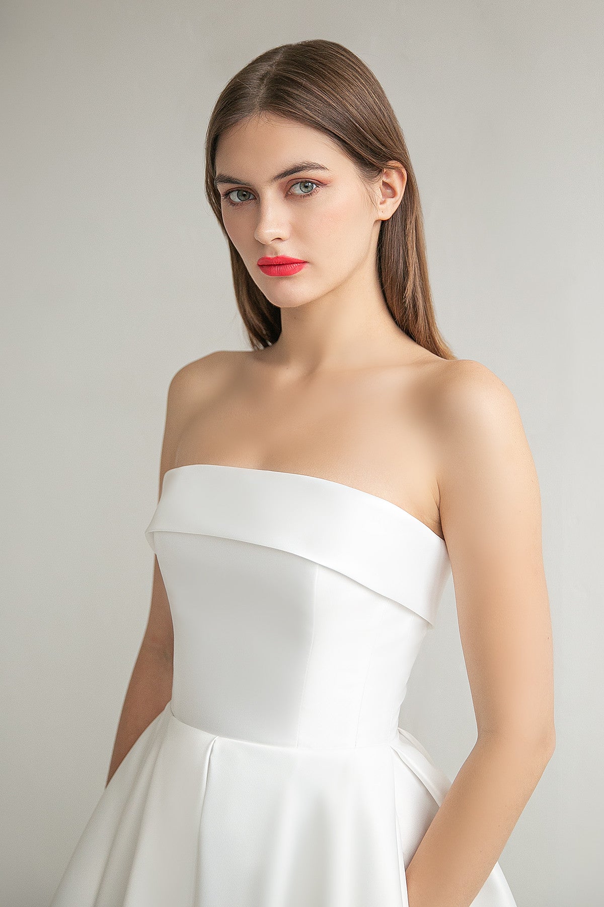 sophie white strapless midi dress Strapless A-line Mikado Wedding Dress Sophie midi