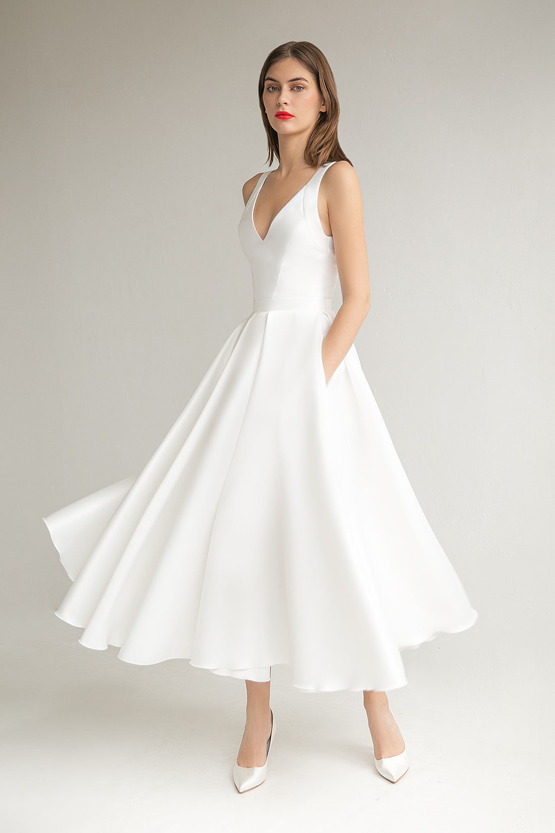 A-line Mikado Midi Wedding Dress Gloria