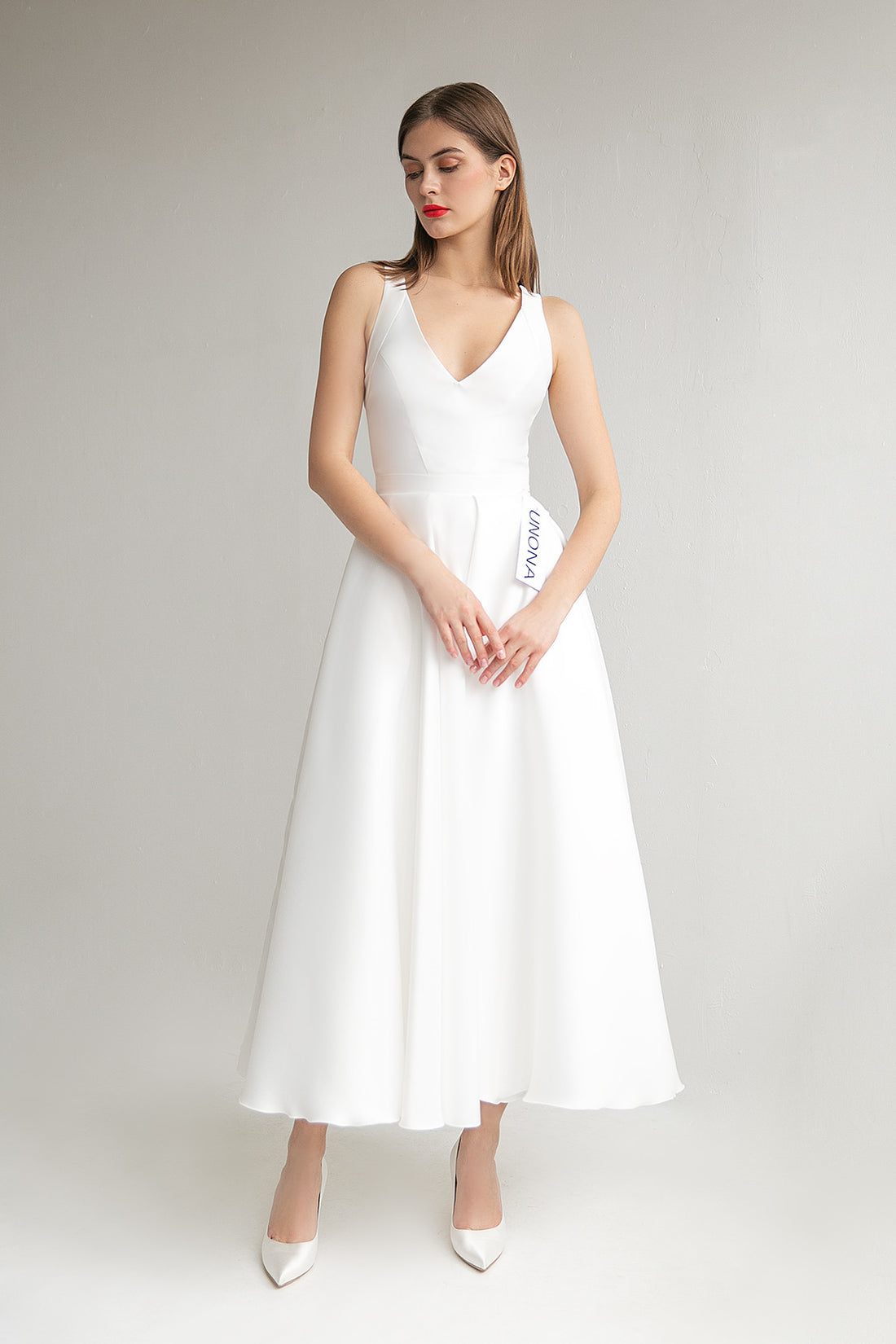 A-line Mikado Midi Wedding Dress Gloria