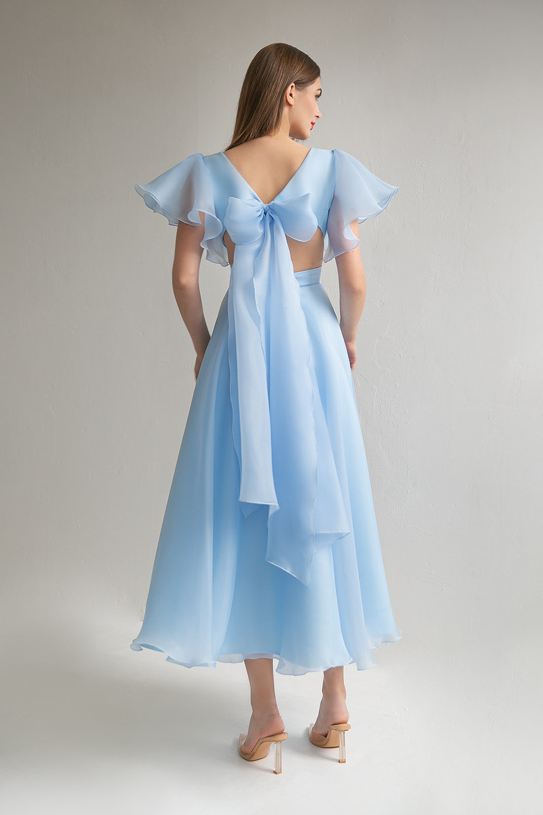 Organza Midi Plunging Neckline Cut Out Formal Dress Eulalia