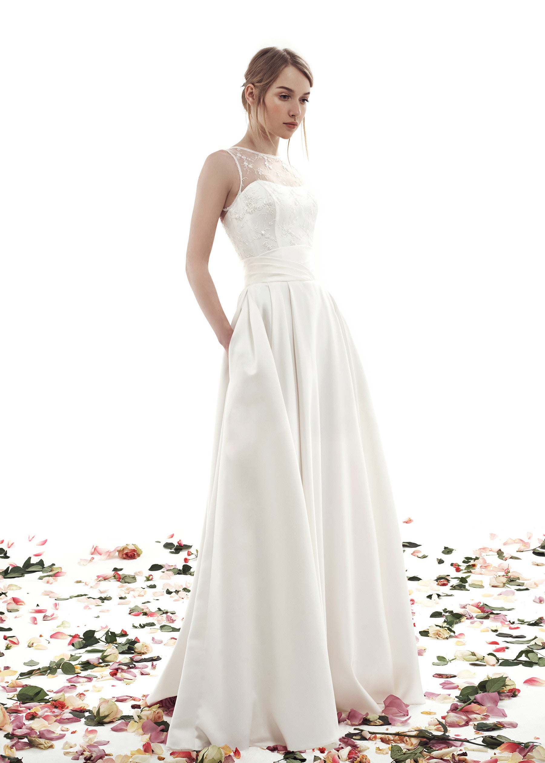 CLASSY SATIN BOAT NECK WEDDING DRESS FIONA