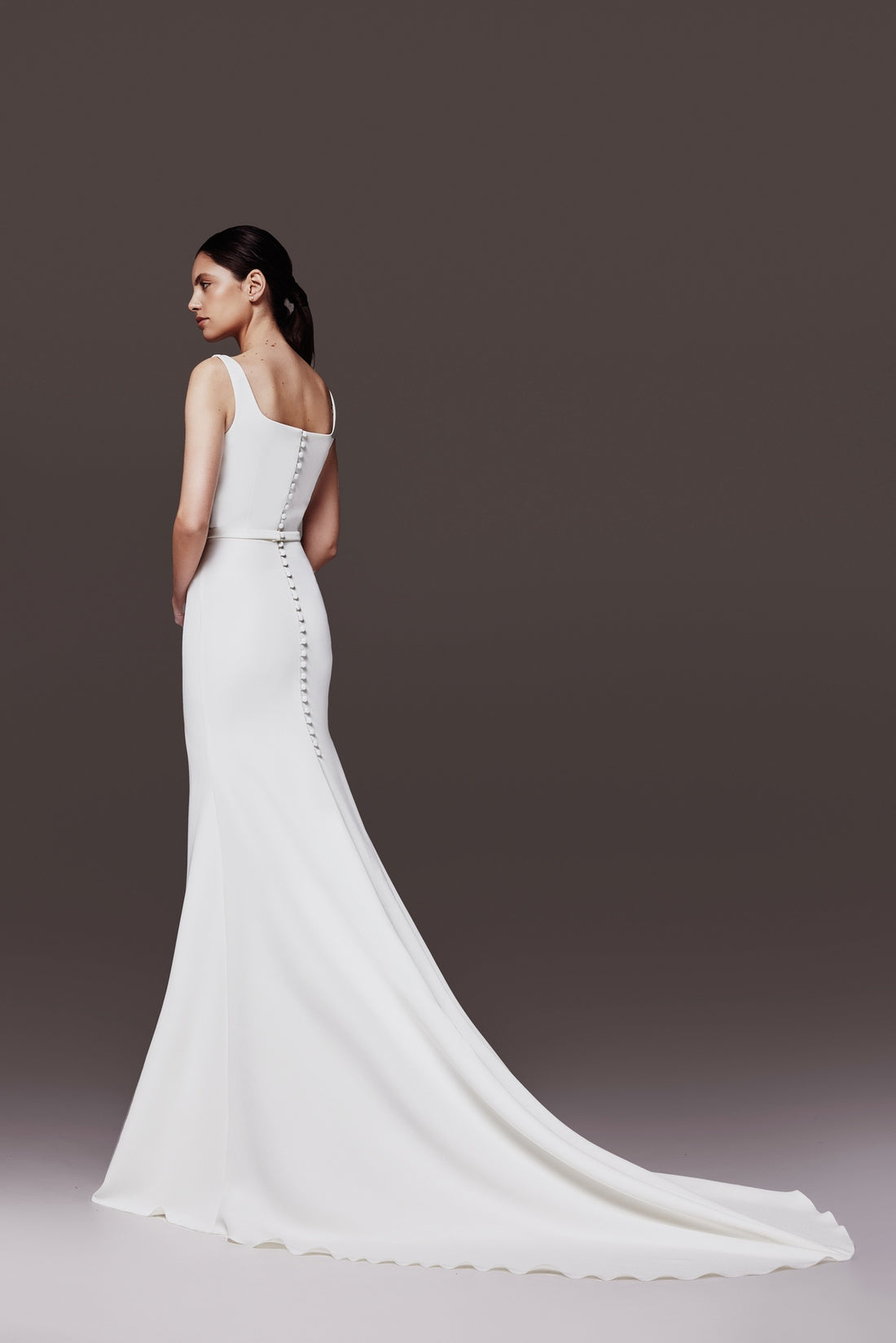 Crepe Fit & Flare Silhouette Wedding Dress With Long Train Justina