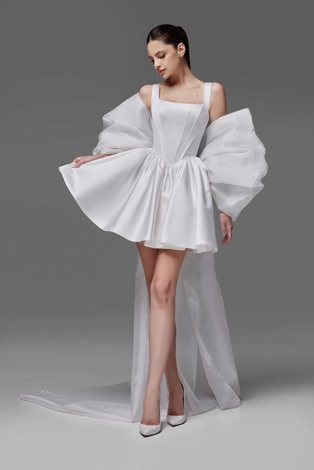 Bridal Organza Bow with Long Train Bella | Wedding Sheer Cover Up