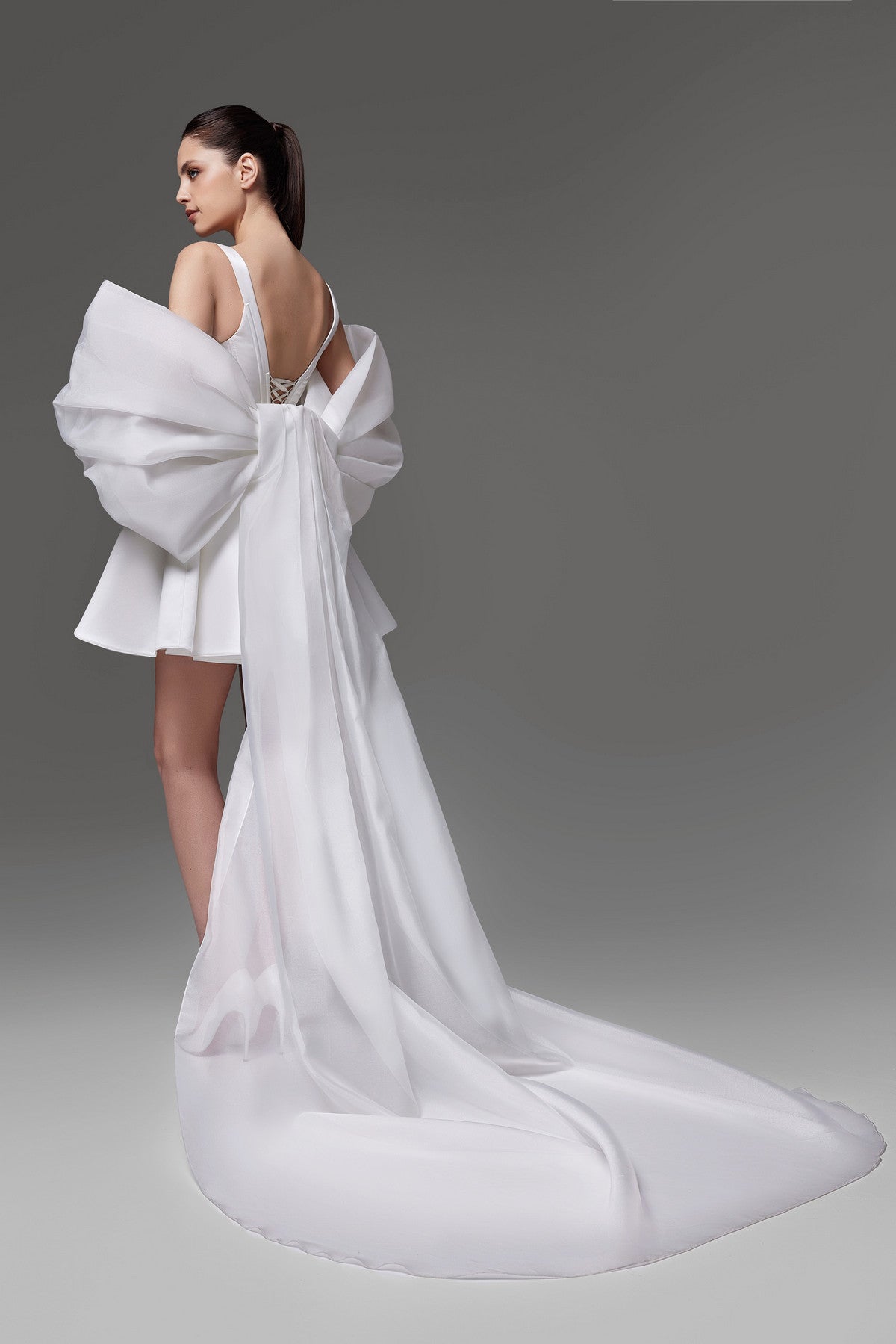 el basico mini dress Short Satin Dress With Basque Waist And Square Neck Casia Mini Custom (14-18 US, 46-50 EU) / White