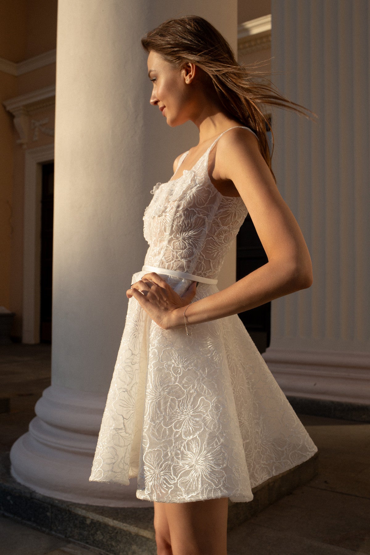 Lace Embellished White Mini Wedding Dress Alisa With Square Neck | Bachelorette Party Dress Made to Order / Ivory / 4 US (36 EU) Lace Embellished White Mini Wedding Dress Alisa With Square Neck | Bachelorette Party Dress Made to Order / Ivory / 4 US (36 EU)