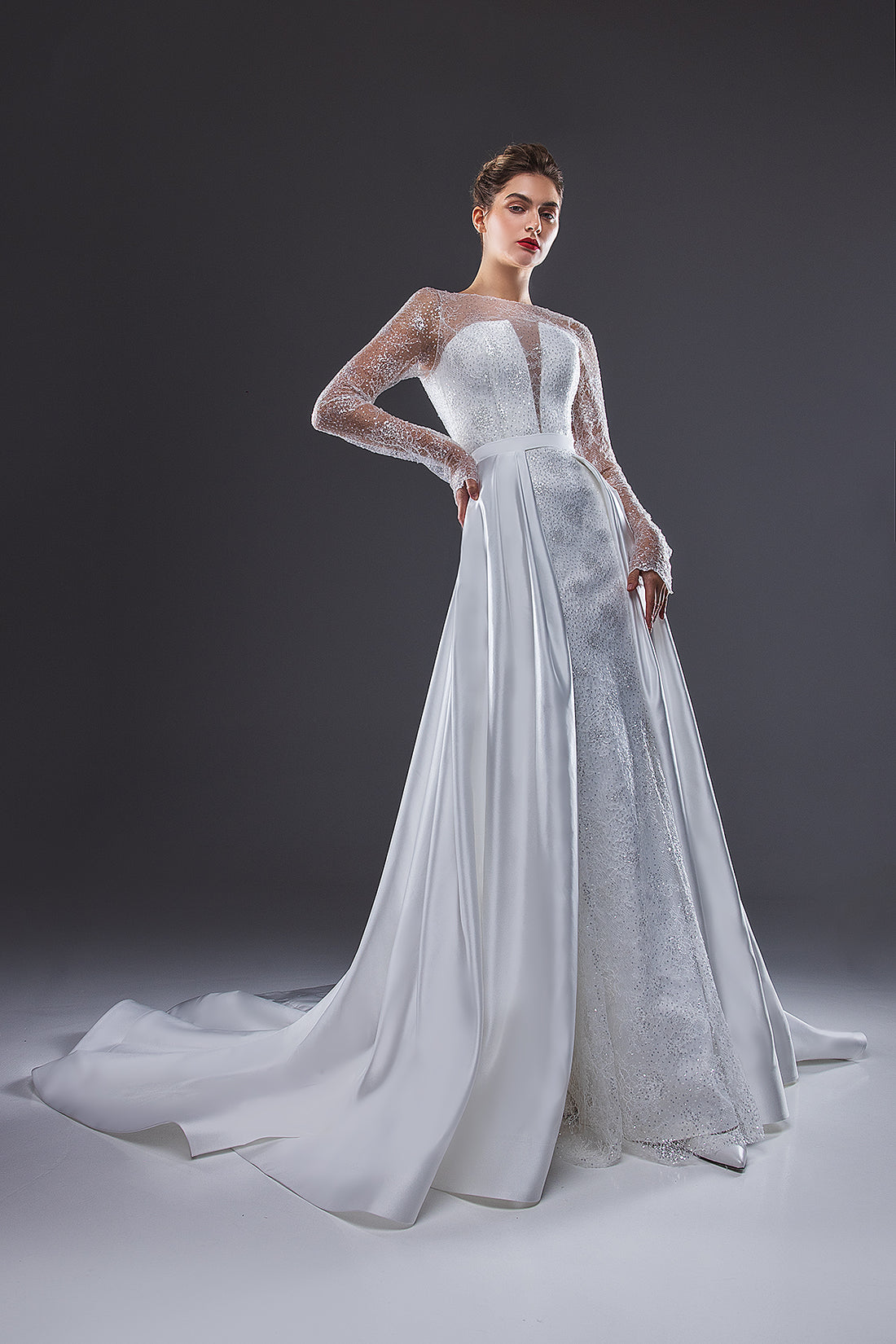 Lace Shimmery 2 in 1 Wedding Dress Victoria With Detachable Train