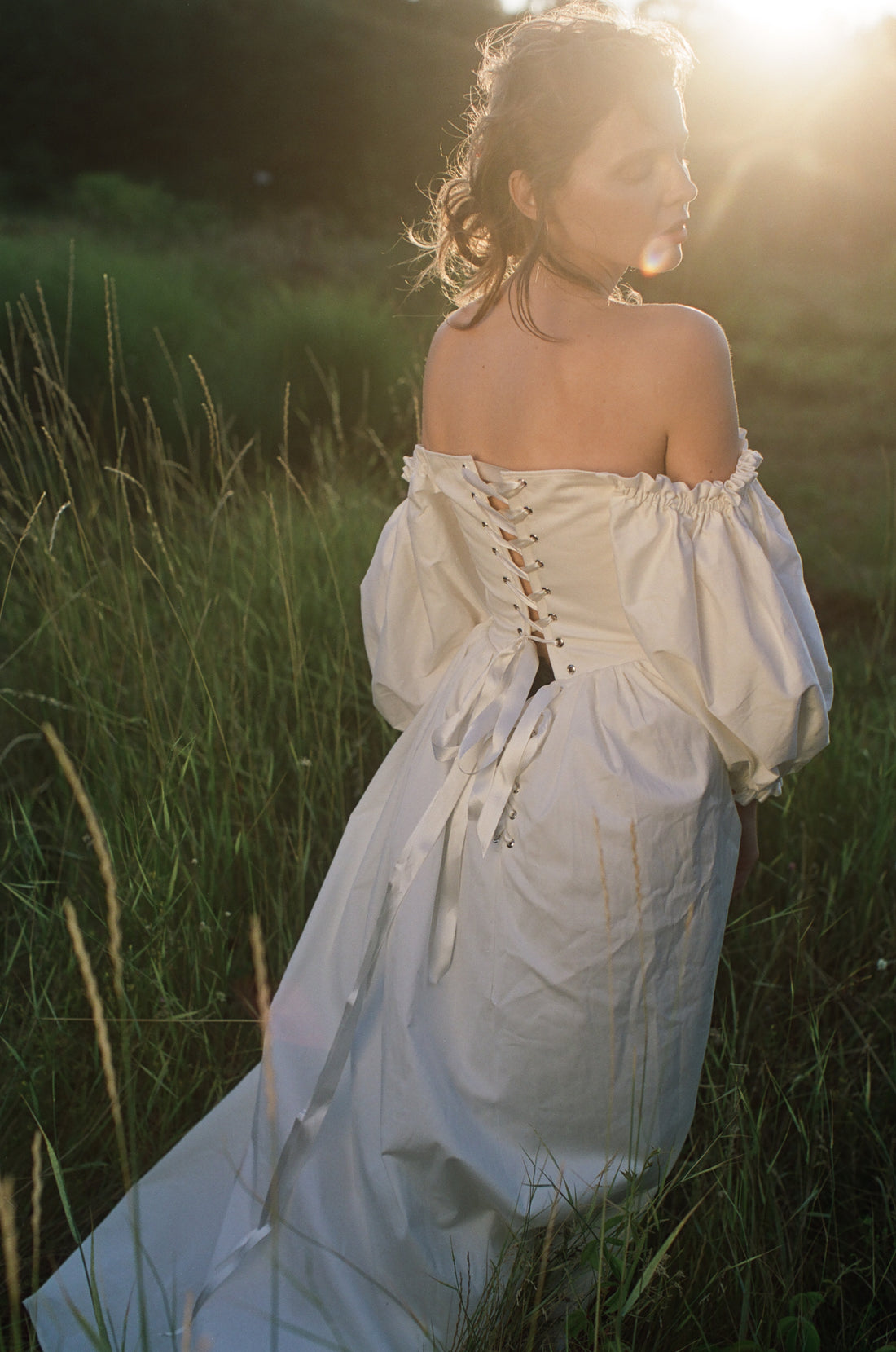 Reversible Puff Sleeve Wedding Dress | Eco-Cotton Сottagecore Basque Corset Gown