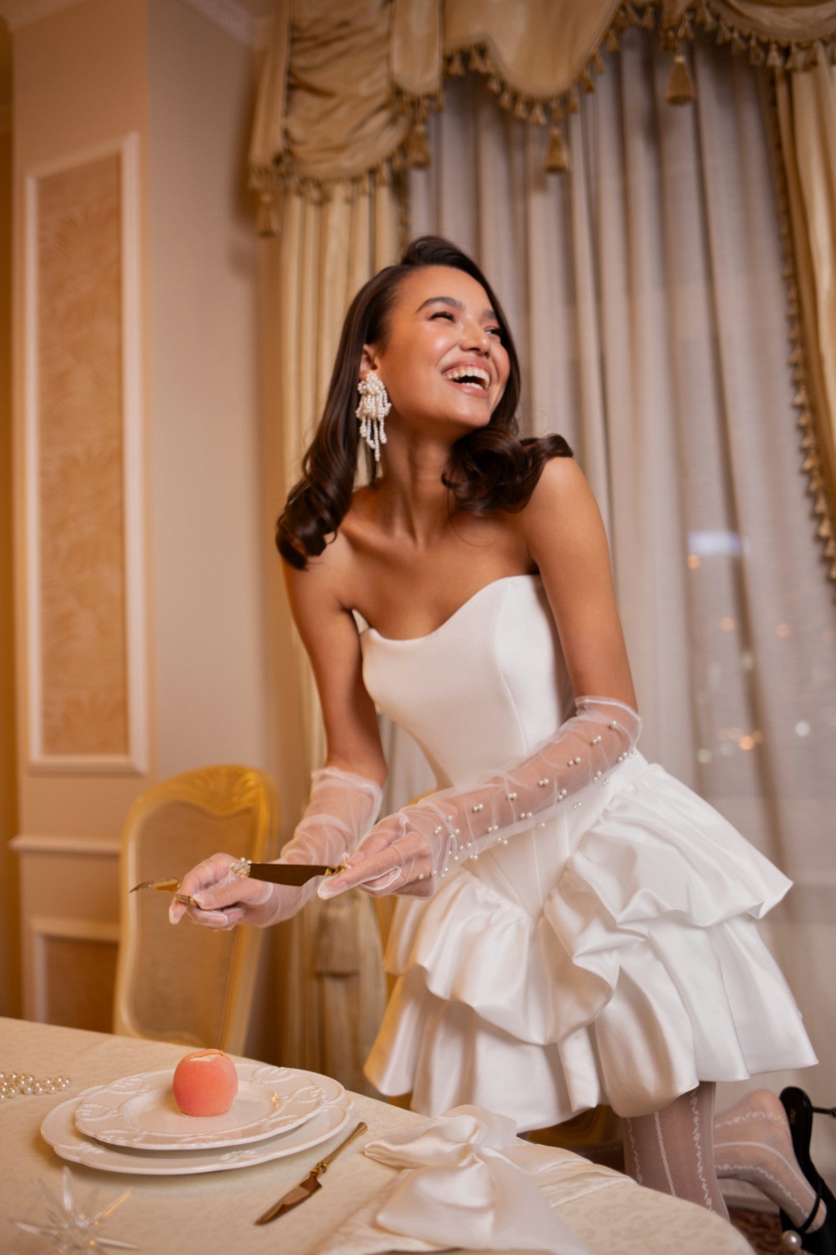 short taffeta wedding dress Short Wedding Dress Fiorelia with Detachable Straps US 12
