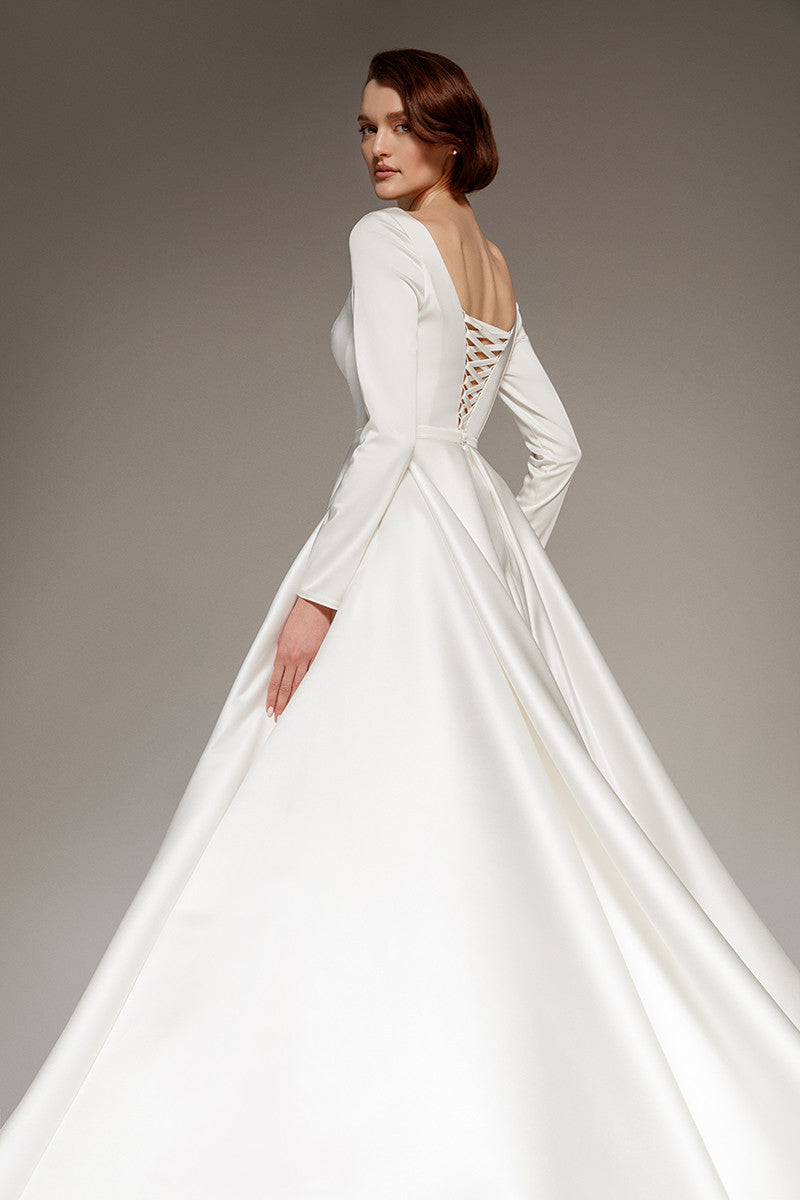 Elegant Long Sleeve Satin A-line Wedding Dress Beck