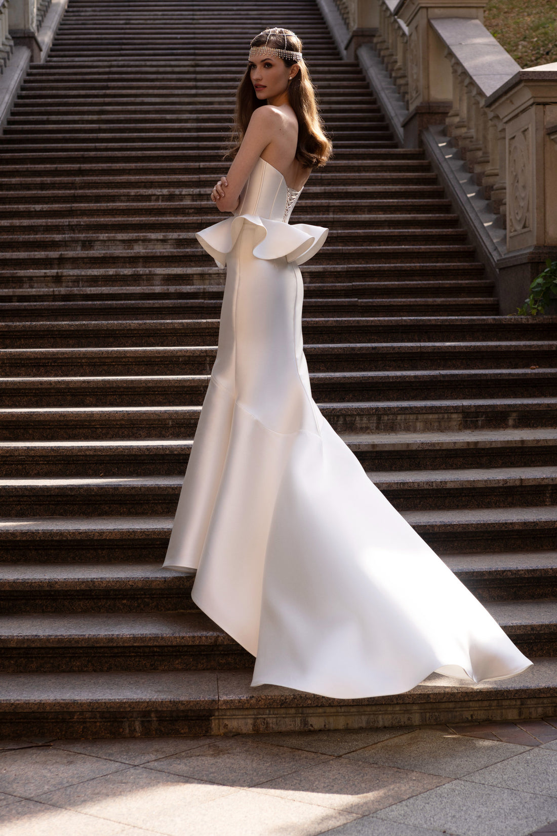 Fit & Flare Two-piece Mikado Wedding Dress Brielle | Peplum Corset & Fit Flare Skirt