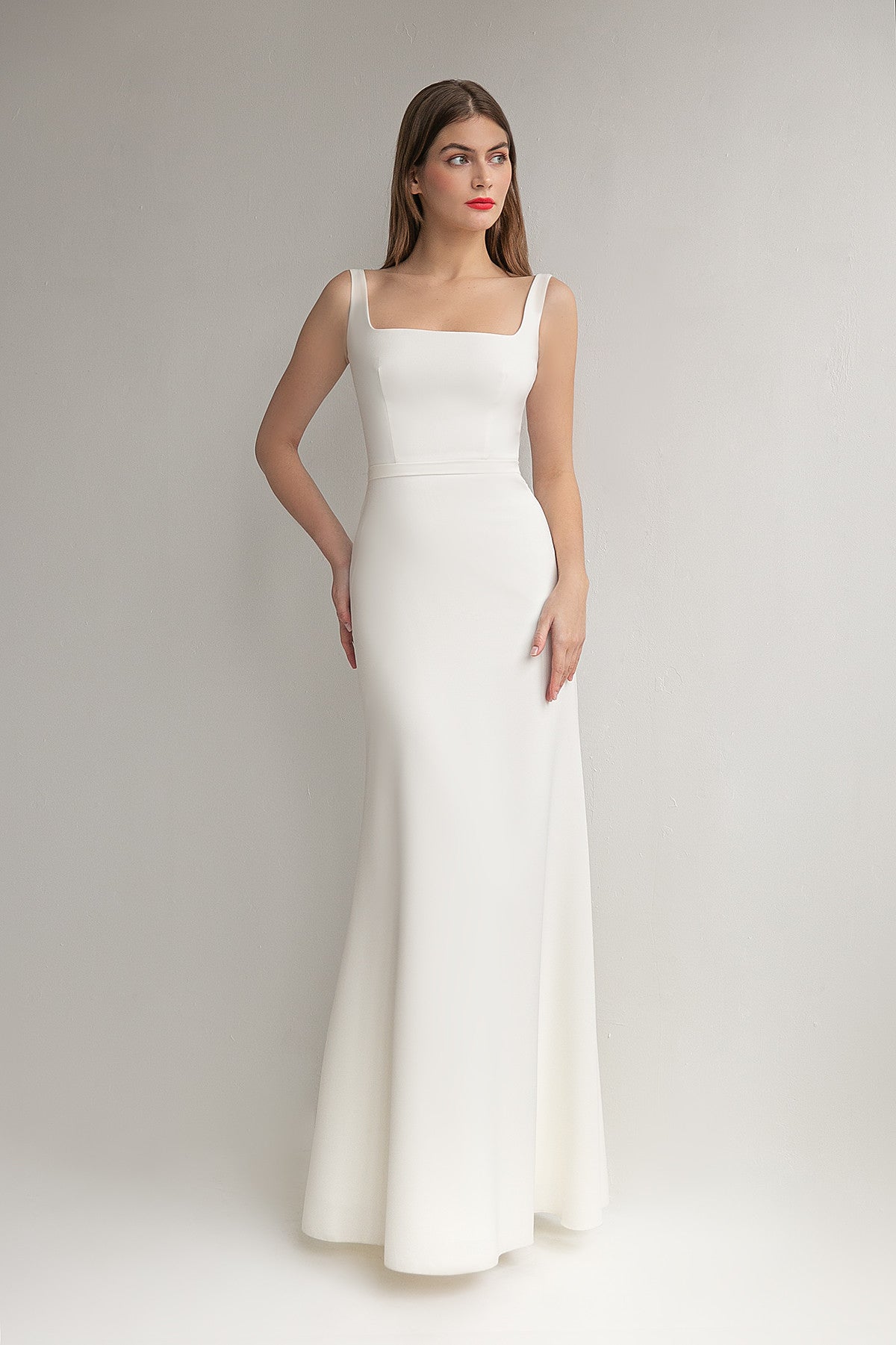 Modern Crepe wedding Dress With Square Neck Bethany Ready-to-Ship / 8 US (40 EU) / White