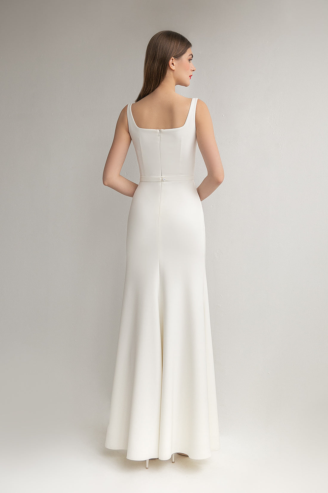 Modern Crepe wedding Dress With Square Neck Bethany