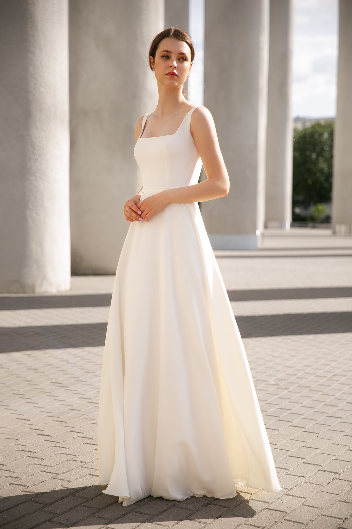 Modest Sleeveless Square Neck Wedding Dress Evita Ready to Ship / White / Custom (0-12 US, 32-44 EU)