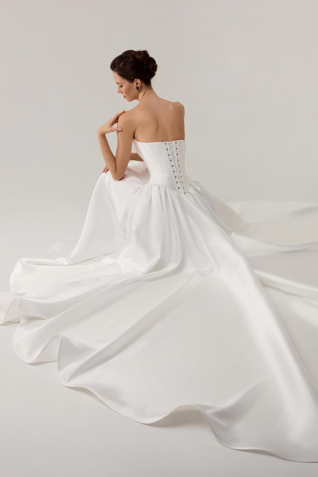 Strapless Drop Waist Mikado Wedding Dress Faith with Cathedral train