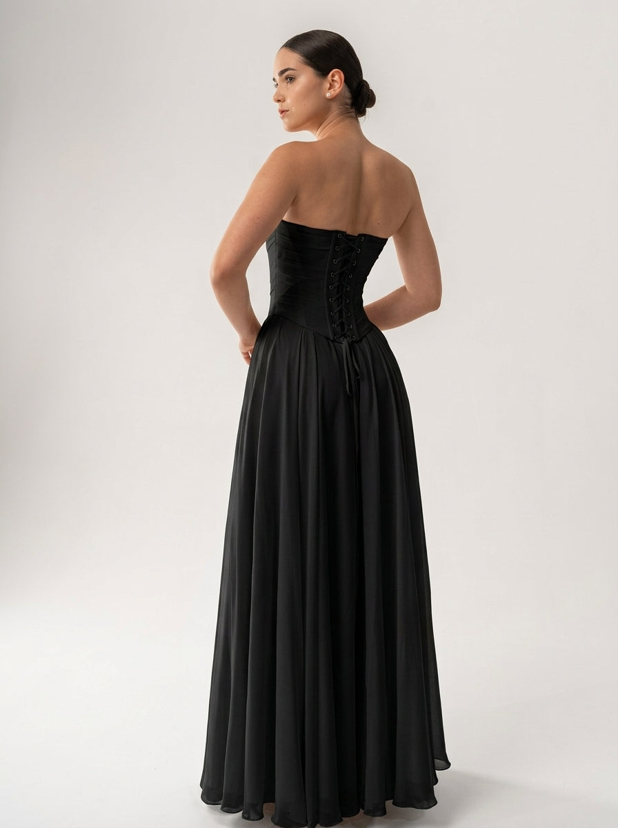 Two Piece Chiffon Formal Dress Crystal | Simple Corset Evening Dress