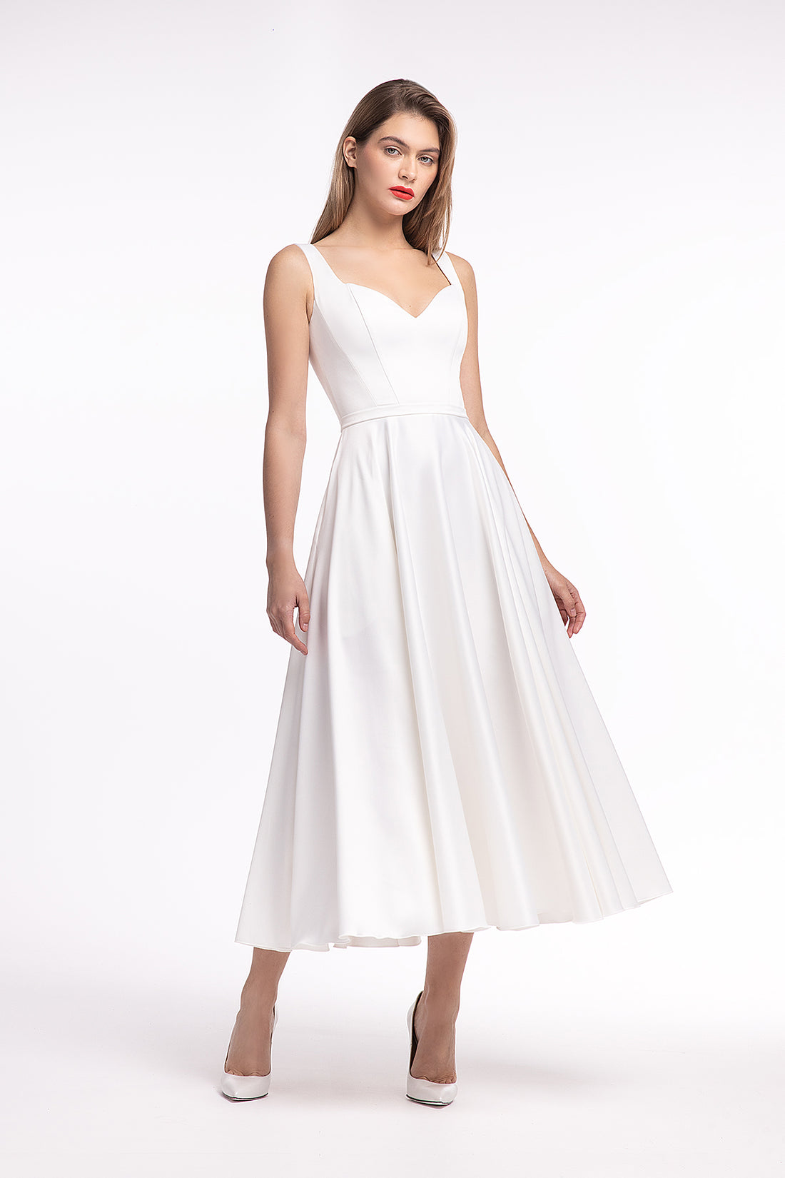 Satin Midi A-line Wedding Dress Noella