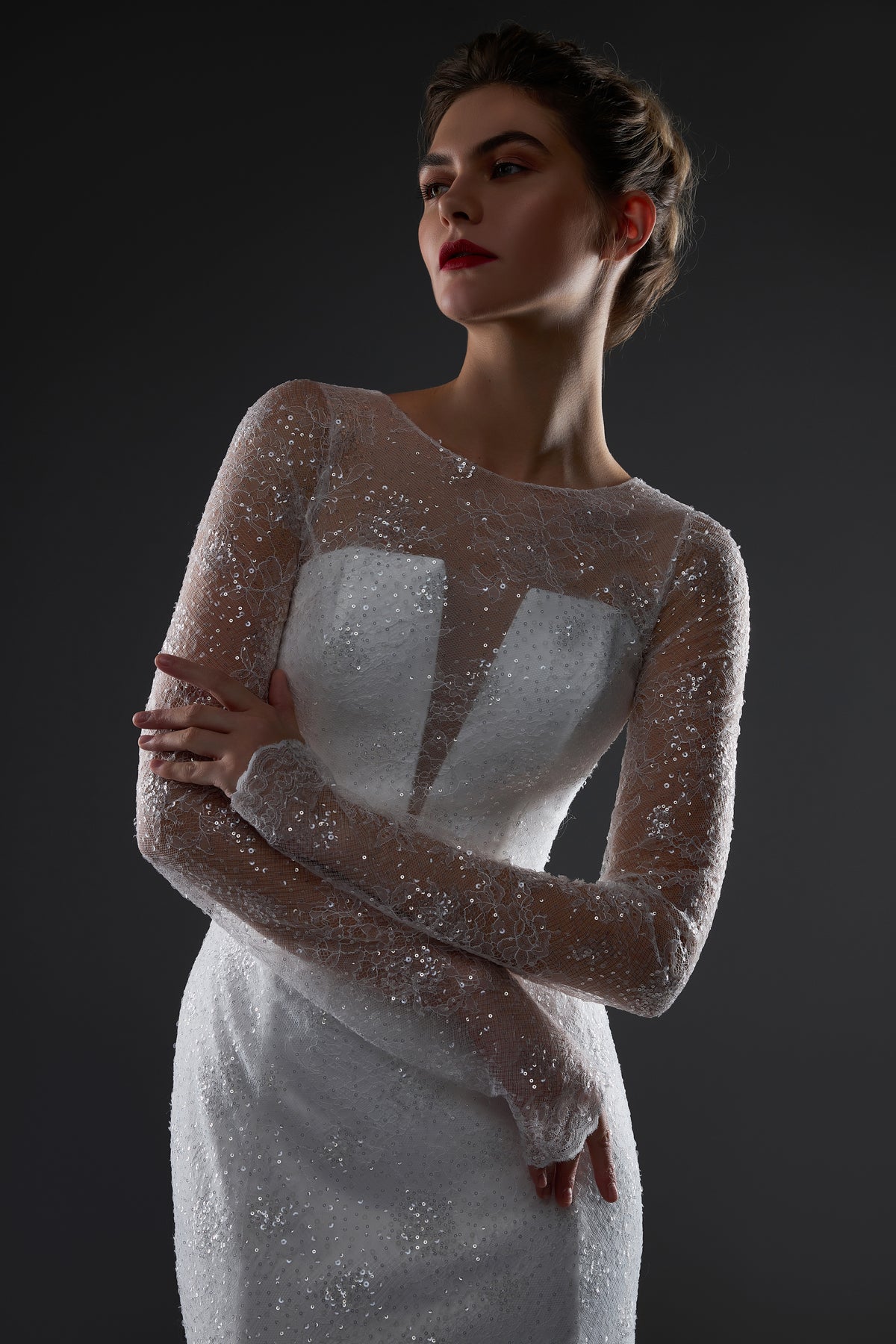 Lace Shimmery Long Sleeve Sheath Wedding Dress Victoria