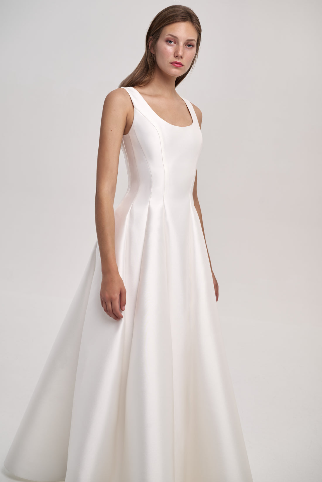 Maxi Length Mikado Wedding Dress With Scoop Neck Jolie