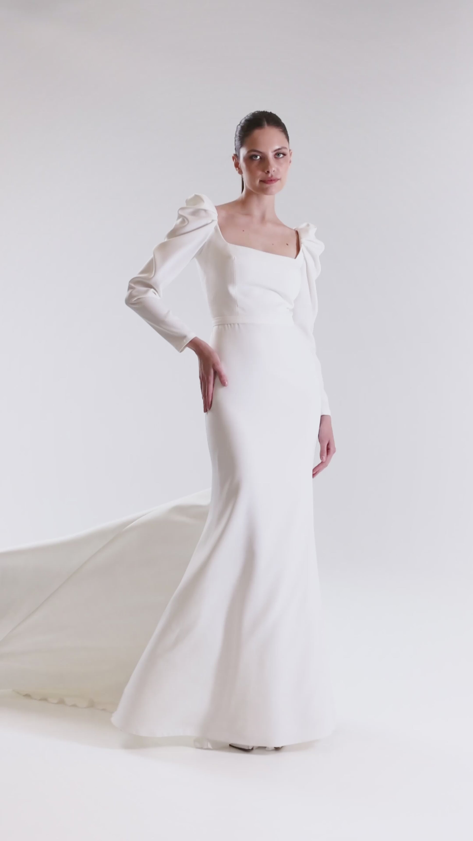 Crepe Fit & Flare Silhouette Wedding Dress With Long Long Sleeves Bert