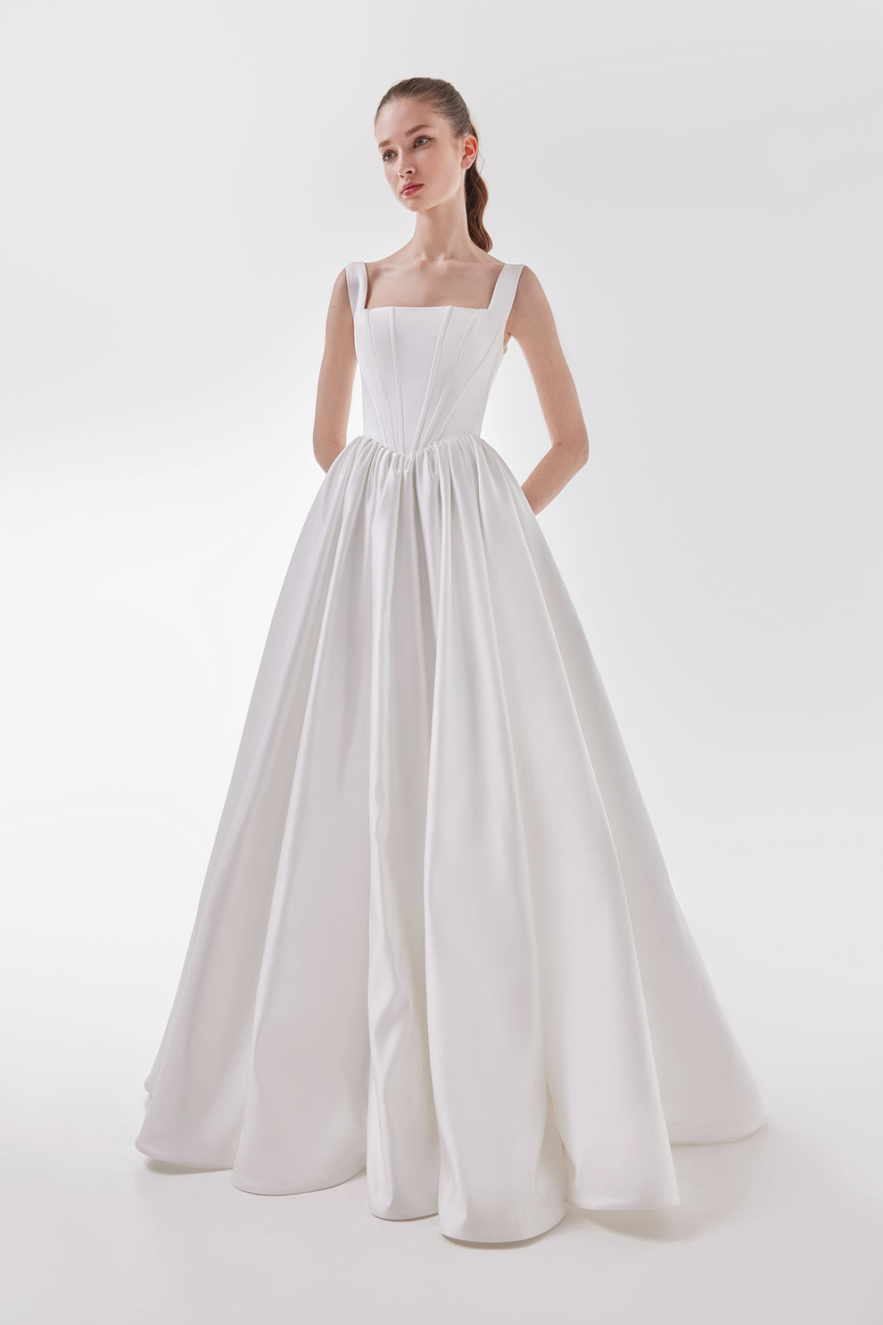 Satin Wedding Dress With Basque Waist And Square Neck Casia