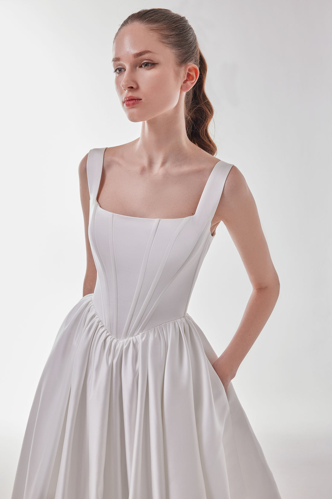 Satin Wedding Dress With Basque Waist And Square Neck Casia