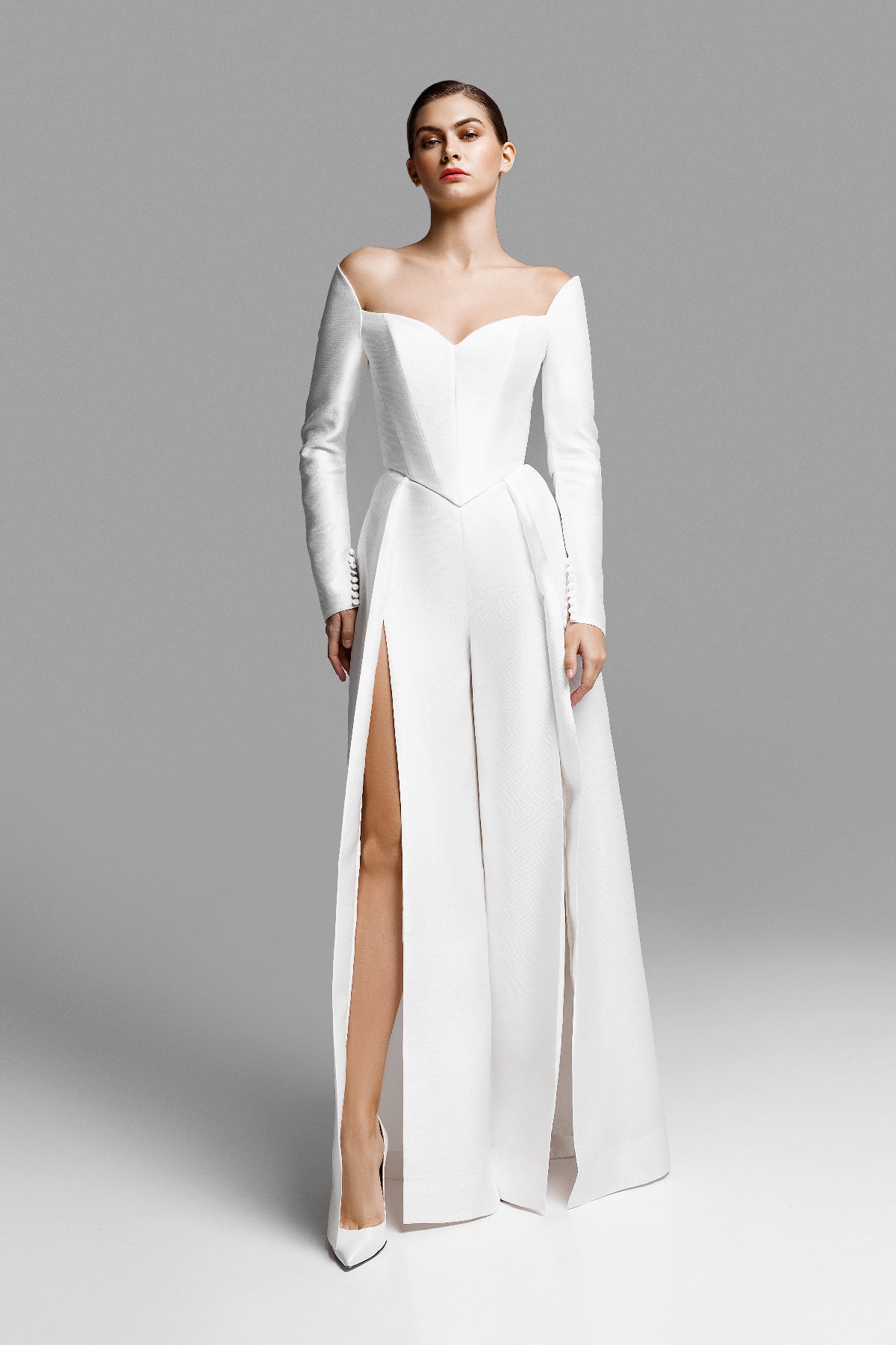 Bridal Palazzo Pants With Long Sleeve Corset Top Roxana Bridal Palazzo Pants With Long Sleeve Corset Top Roxana