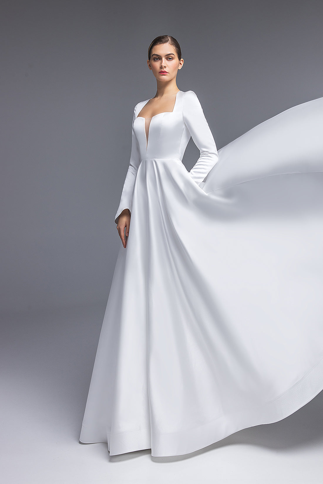 Satin Wedding Dress With Long sleeves And Open Back Linda