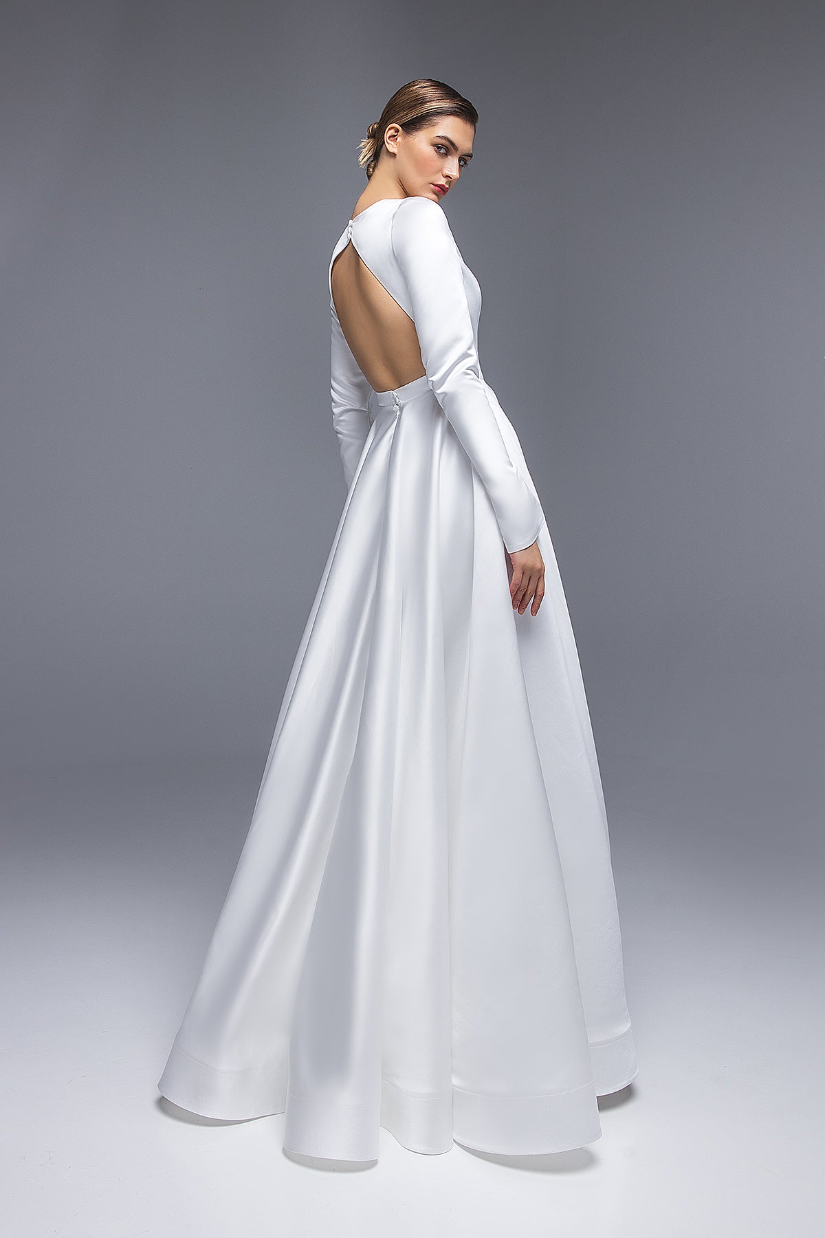 solid white long sleeve wedding dress Modest Wedding Gown | Pure Silk Long Sleeves Bridal Dress | Chic Bride | Modern Wedding Dresses | White Classic Couture Wedding Gowns