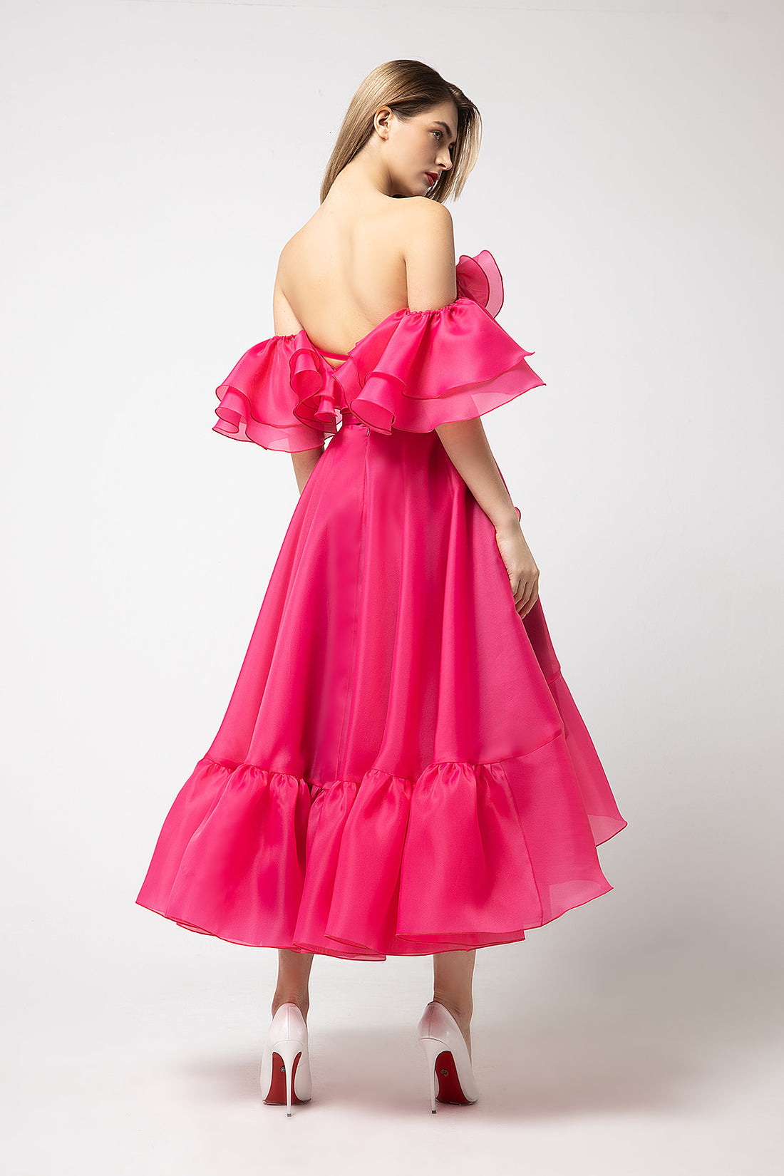 Off-Shoulder Ruffled Organza Maxi Evening Dress Stefania